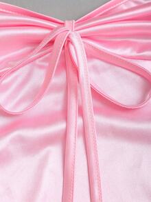 Sweetra Đầm ngắn nữ màu hồng kiểu Pháp lãng mạn, chất liệu satin, cổ chữ V, viền ren, dây mảnh, thích hợp cho mùa xuân/hè. - Hồng - Xem 3