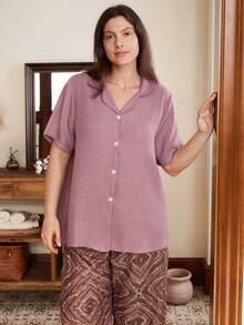 Doze Lane Geometric Totem Print Plus Size Casual Pajama Set - Multicolor - View 6