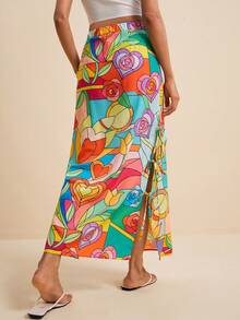 LOTSLUV Women's Pastal Heart Print Slit Tie-Side Hem Skirt, Suitable For Spring/Summer Vacation, Skirts Women, Long Summer, Zanzea Golf Girlisim - Multicolor - View 2