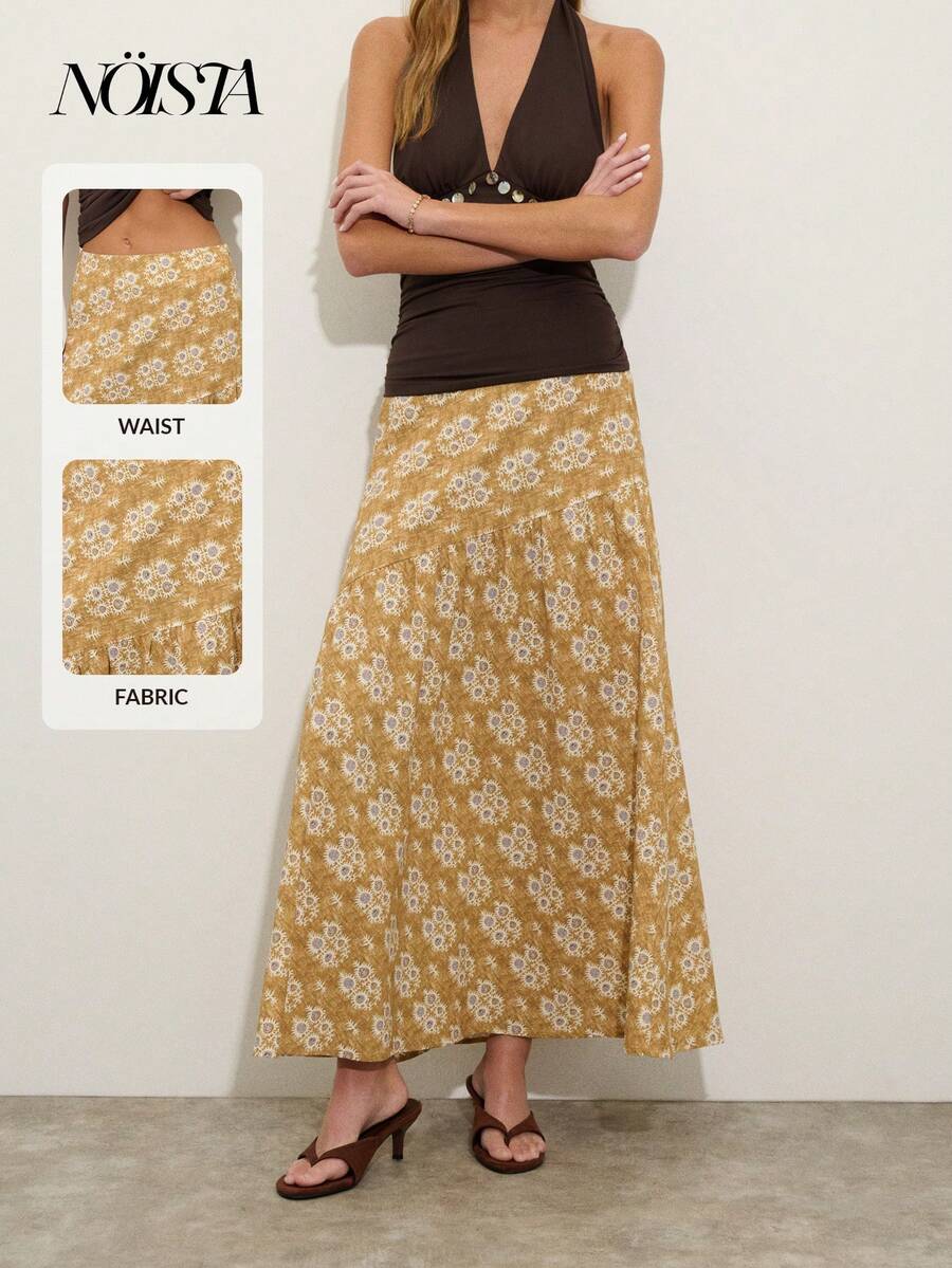 Nöista 这款芥末黄印花高腰长裙，斜向缝线设计，营造出动感和廓形。非常适合春夏穿着，是度假、参加音乐节或日常休闲装扮的理想之选。 - 鵝黃色 - 查看 1