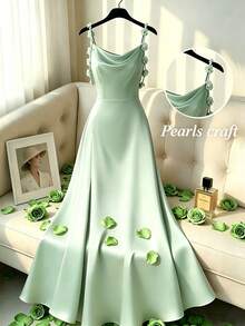 GlowEve CURVE Women's Spring/Summer Elegant Mint Green Smooth Draping Sleeveless Dress With 3D Floral Decor - Mint Green - View 1