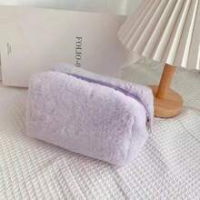 Small Plush Makeup Bag, Soft Beauty Cosmetic Bag Cute Travel Zipper Toiletry Bag Multifunctional Organizer Pouch For Women, Pink - Multicolor - View 10