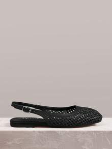 Styleloop 女士鞋履 假日风草编平底鞋 假日风穿搭 波西米亚风 美式复古风 西部风 音乐节穿搭 派对穿搭 平底女鞋 - 黑色 - 查看 1