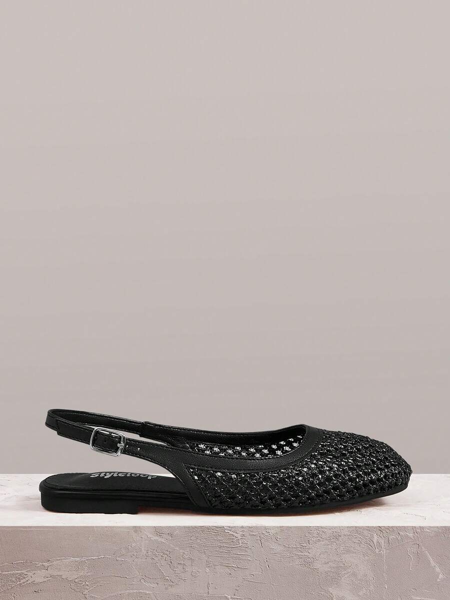 Styleloop 女士鞋履 假日风草编平底鞋 假日风穿搭 波西米亚风 美式复古风 西部风 音乐节穿搭 派对穿搭 平底女鞋 - 黑色 - 查看 1