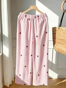 Resyla Women's Striped Strawberry Print Pants / Loose Slim Straight Leg Versatile Wide-Leg Pants / Casual Daily / Summer - Multicolor - View 2