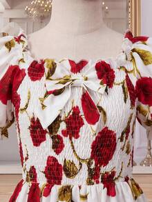 少女夏季休闲碎花花瓣袖连衣裙 - 彩色 - 查看 6