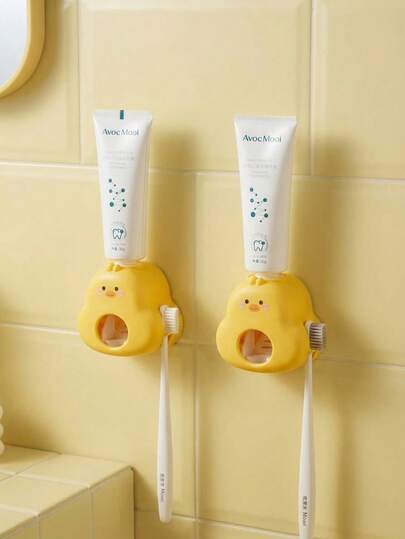 Joivida 1 pezzo Dispenser da parete per dentifricio e porta spazzolino, design a forma di anatra, in materiale plastico, accessorio per decorazione e conservazione del bagno, scelta ideale per decorazione domestica, compleanni, anniversari, regali per la casa e regali di Natale
