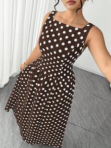 SHEIN Elenzya Elegantes Polka Dot Kleid ohne Ärmel in Große Größen, Sommer - Kaffeebraun - Übersicht 5