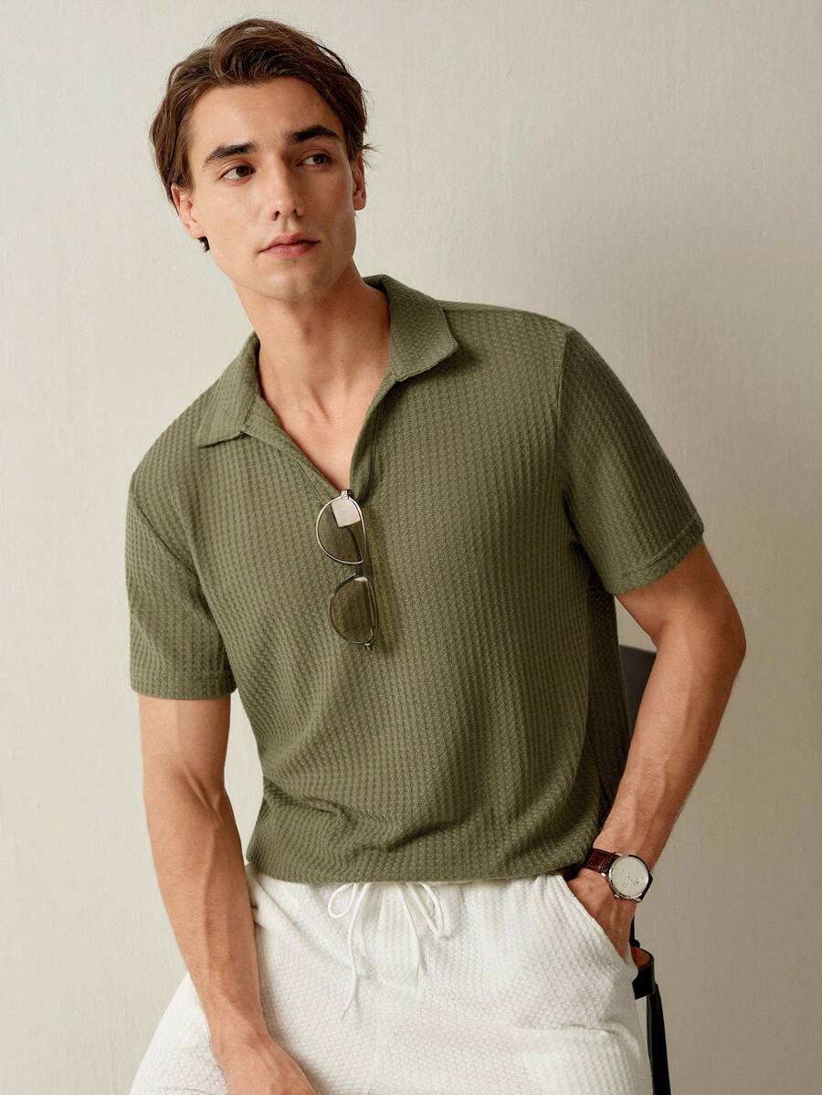 RONVEXI Men's Turn-Down Collar Short Sleeve T-Shirt Set - Multicolor - View 1