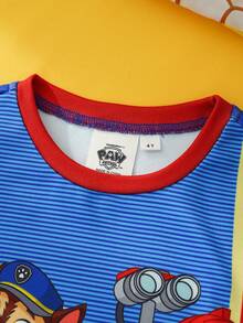 SHEIN | PAW Patrol Ensemble pyjama avec Top à manches courtes col rond et short, imprimé de dessins animés et colorblocking, pour jeune garçon - Bleu azur - Voir 5