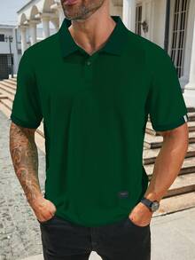 Manfinity Homme Men's Casual Commuting Button-Up Half Placket Polo Shirt Golf For Men Shirts Collar Manfinity Summer Solid Color Short Sleeve Commute, Formal - Dark Green - View 3