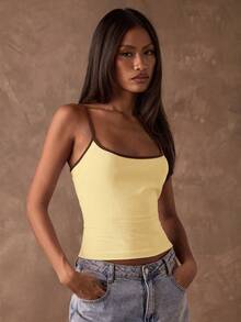 SHEIN BAE 女士撞色简约休闲吊带背心 - 黃色 - 查看 7