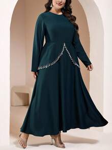Veilorie Plus Size Elegant Party Dress With Tassel Decor - Dark Green - View 5