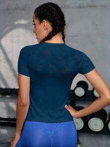 Powerista Camiseta de manga raglán de cuello redondo, ajustada y de manga corta, casual, de verano - Agua verde azul - Ver 2