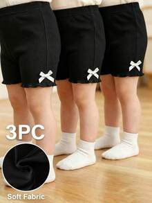 SHEIN Vintaside Kids 3件套女婴0-3岁春夏新款休闲运动弹力罗纹针织柔软三件套修身短裤，适合居家和户外穿着 - 黑色 - 查看 7