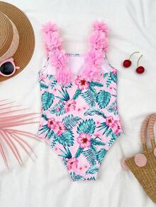 Emery Rose Kids Emery Rose Kids 女童条纹蝴蝶结花卉连体泳衣 - 彩色 - 查看 4
