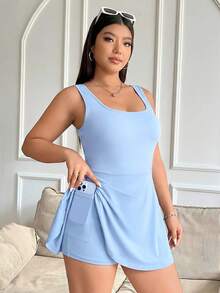 Solflare Mono sin mangas de unicolor con bolsillos para mujer talla grande, azul claro - Celeste - Ver 4