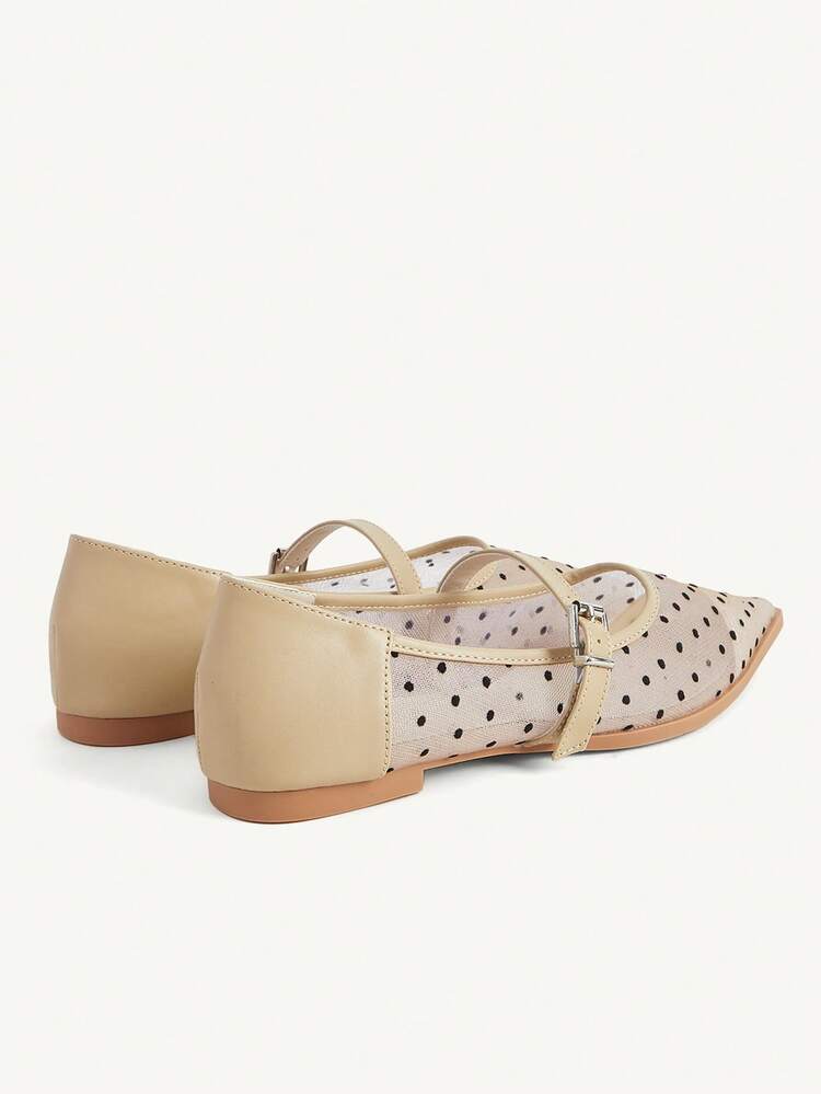 CUCCOO CHICEST Women Shoes Women's Retro Polka Dot Mesh Pointed Buckle Fairy Attendance Wear Flat Shoes