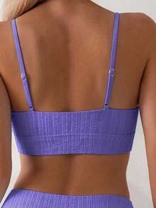 Swim Lushoire Women's 2 Pieces U-Shaped Buckle Decor Hollow Out Spaghetti Strap Tankini Swimwear Set, Summer - Purple - View 5