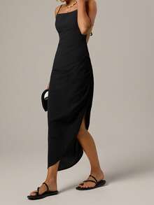 Forever 21 Vestido maxi para vacaciones en la playa de primavera, de tirantes finos, sin espalda y con abertura, en color negro, para mujer - Negro - Ver 5