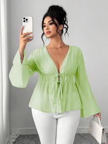 Elenzga Áo khoác cardigan dài tay dáng loe nhẹ, thanh lịch, màu xanh nhạt dành cho nữ, cỡ lớn, chất liệu mềm mại, phù hợp cho lễ tốt nghiệp, các ngày lễ, Ngày Valentine, lễ hội âm nhạc, Ngày của Mẹ, Halloween, Lễ Tạ ơn, Lễ Phục sinh, Ngày Quốc khánh, các buổi khiêu vũ, hẹn hò, tiệc tùng, đám cưới và các hoạt động ngoài trời. - Màu xanh Bạc hà - Xem 3