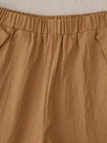 EMERY ROSE Women's Casual Commuter Minimalist Solid Color Side Button Decor Skinny Pants - Brown - View 7