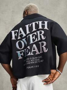 PAVTROS Camisa de manga corta de ajuste holgado con estampado de letras para hombre, verano - Negro - Ver 1