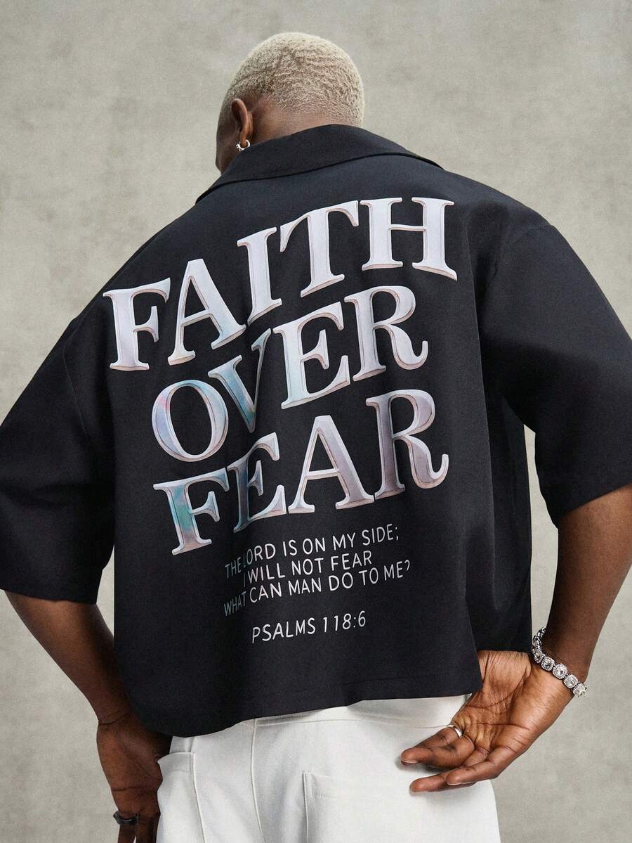 PAVTROS Camisa de manga corta de ajuste holgado con estampado de letras para hombre, verano - Negro - Ver 1