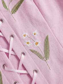 ROMWE Fairycore Plus Size Floral Embroidered Vintage Palace Style Camisole And Tank Top - Pink - View 4