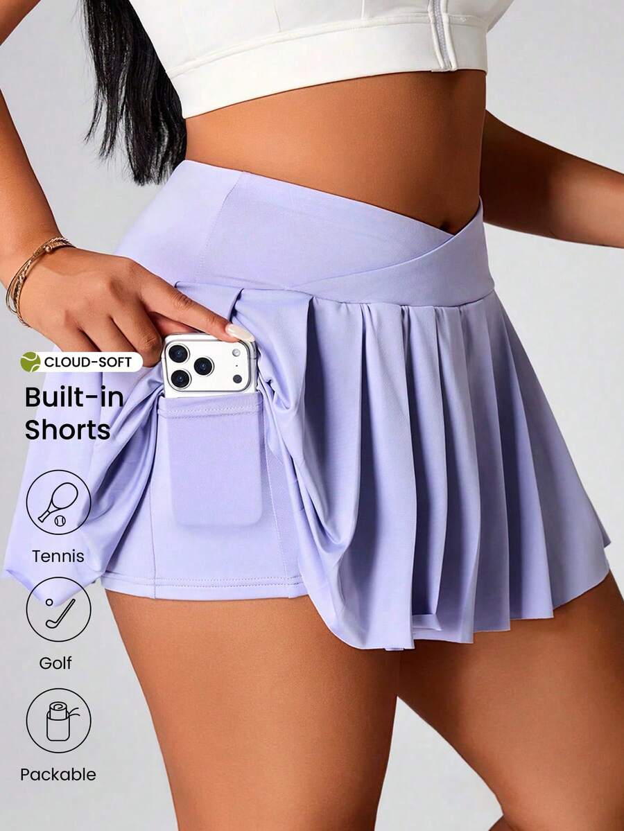 Rhythm Era Rhythm Era 大码女式运动短裙/裙裤，纯色，时尚百搭，适合夏季穿着 - 淡紫色 - 查看 1