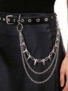 ROMWE Goth Bộ 2 dây đai/xích eo kết hợp, phong cách punk với khoen mắt cáo, thiết kế retro, đinh tán hợp kim nhiều lớp, dây xích đai trang trí - Bạc - Xem 1