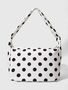 Anime 1件白色Y2K千禧辣妹徽章花朵蝴蝶结装饰复古简约黑白波点波普艺术女士大容量斜挎包，休闲手提包，适合日常通勤、旅行等。 - 白色 - 查看 5