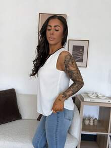 SAYEHFBABY 女款夏季鑲邊鑰匙扣領口背心上衣 - 白色 - 查看 4