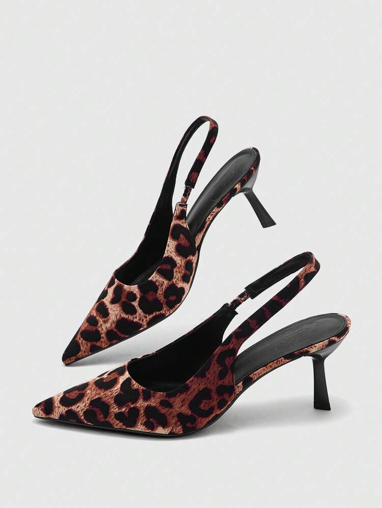 CUCCOO BIZCHIC Women Shoes Spring And Summer New Brown Leopard Print Pointed Toe Thin Heel High Heel Low Vamp Women's High Heel Shoes Daily Versatile Commuter Business Dinner Party Wear Women's Shoes