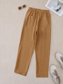 EMERY ROSE Women's Casual Commuter Minimalist Solid Color Side Button Decor Skinny Pants - Brown - View 2