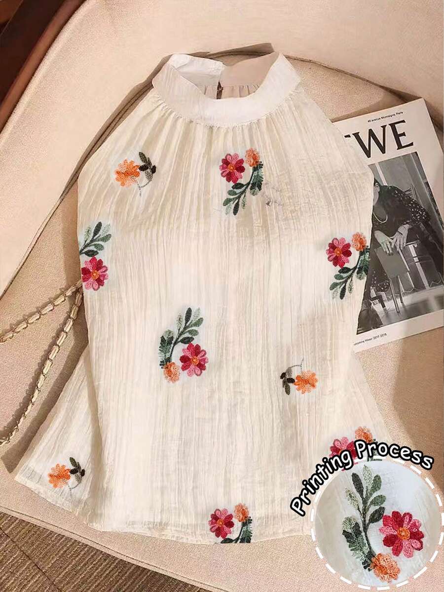 Resyla Women's Colorful Floral Embroidered Sleeveless Blouse - Multicolor - View 1