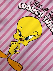 LOONEY TUNES X SHEIN 女士休闲卡通字母印花短袖T恤 - 白色 - 查看 6