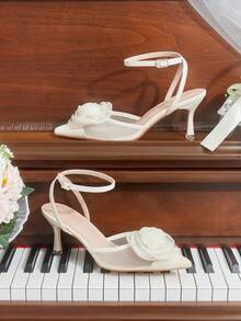 CUCCOO HITCHD Spring And Autumn New Products Apricot Thin Heel Pointed Mesh Lace Flower Fashion Versatile Wedding Shoes Ladies High Heel Shoes - Apricot - View 2