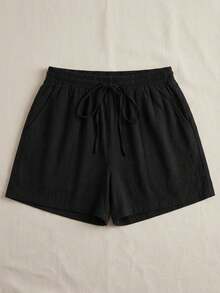 SHEIN EZwear 大尺碼女款梭織運動短褲 - 黑色 - 查看 1