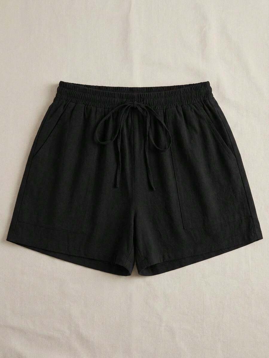 SHEIN EZwear 大尺碼女款梭織運動短褲 - 黑色 - 查看 1