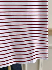 Camiseta de mujer de manga corta con cuello redondo y estampado de bloques de color y rayas - Blanco - Ver 5