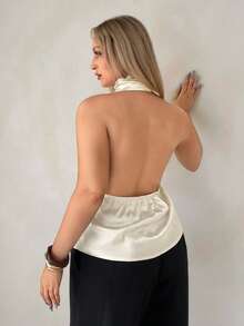 Auralis Top polyvalent et décontracté pour port quotidien, couleur unie, style licou, tailles grandes - Nude - Voir 6