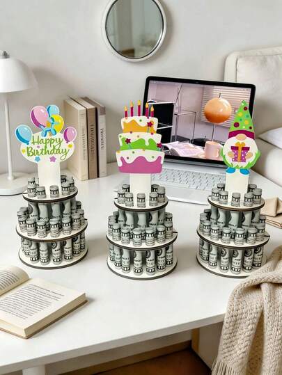 Muroi Mono Giá kẹp tiền sinh nhật, hộp đựng tiền bằng gỗ trang trí tiệc, giá trưng bày tiền bằng gỗ sáng tạo, đồ trang trí tiệc sinh nhật, hộp đựng tiền dễ thương với nhiều kiểu dáng bao gồm bánh sinh nhật, bóng bay và người lùn, hoàn hảo cho các buổi lễ sinh nhật, họp mặt ngày lễ, Giáng sinh, Lễ Phục sinh và tặng quà, đồ thủ công bằng gỗ bền, vật trang trí bàn làm việc lý tưởng và phụ kiện quà tặng tiệc tùng, hộp đựng tiền quà tặng độc đáo cho bất ngờ sinh nhật.