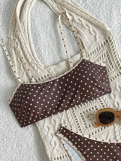 Swim Mod Áo bơi nữ, họa tiết chấm bi, dây mảnh, thích hợp mặc đi biển mùa hè.