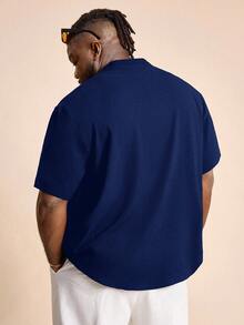 EASEVO Plus Size Men's Casual Loose Fit Short Sleeve Woven Shirt - Royal Blue - View 7