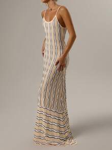 Forever 21 Retro Wave Pattern Sleeveless Dress For Women, Minimalist Design, Suitable For Spring Vacation - MultiWarna - View 1