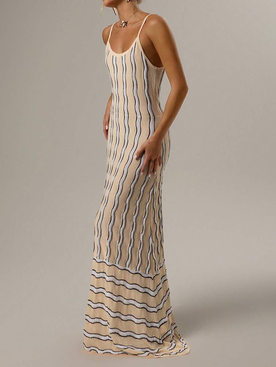 Forever 21 Retro Wave Pattern Sleeveless Dress For Women, Minimalist Design, Suitable For Spring Vacation - MultiWarna - View 1