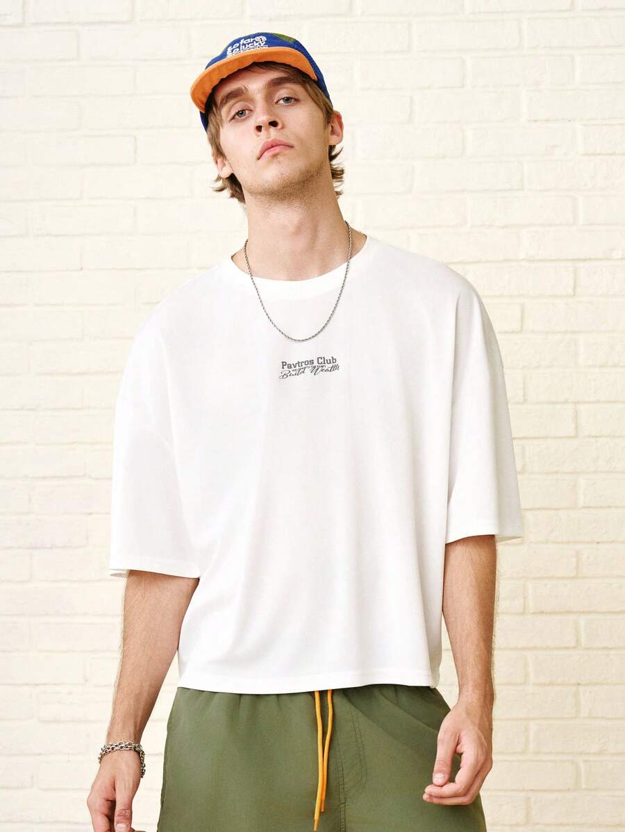 Zalmeno Manfinity Streetrush T-shirt à col ras du cou imprimé à manches courtes pour hommes, style de rue populaire INS, streetwear pour hommes, mode confortable, t-shirt graphique, style de rue, cadeau pour petit ami, chemise ample et courte pour hommes, chemise ample Y2k, chemise graphique courte surdimensionnée pour hommes - Blanc - Voir 1