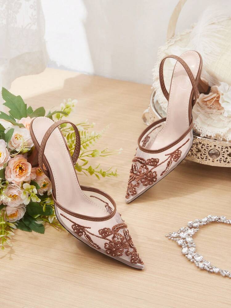 CUCCOO HITCHD Women's Fashionable Black Floral Elegant High Heel Party Sandals For Christmas