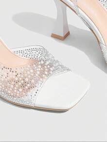 CUCCOO SZL Women's Fashionable And Charming Crystal Diamond-Decorated Thick-Heeled Sandals, Pearl White, Transparent TPU Material, Square Toe Comfortable Casual Sandals, Suitable For Parties, Weddings, Parties, Spring, Summer And Autumn Christmas Wear Summer Shoes - White - View 5